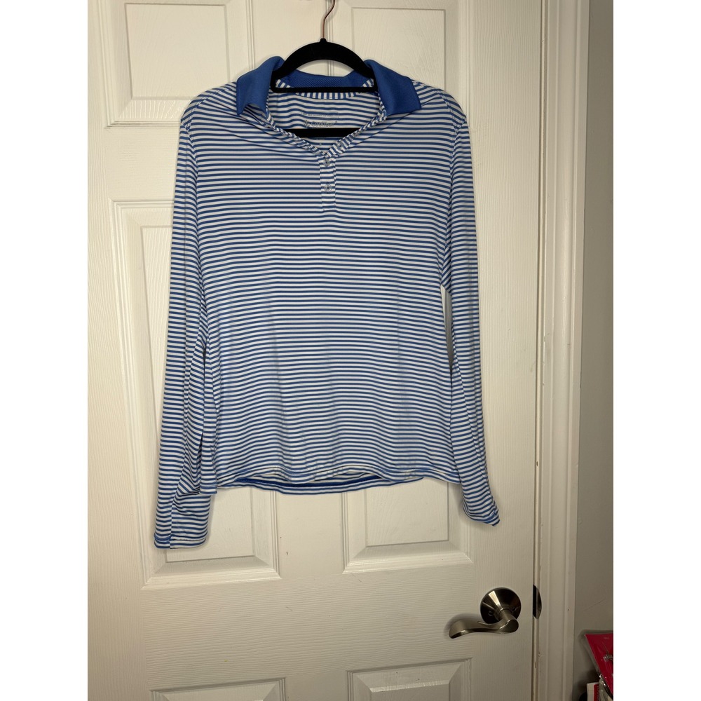 COOLIBAR Woman's blue/white striped long sleeve polo Size S UPF 50+